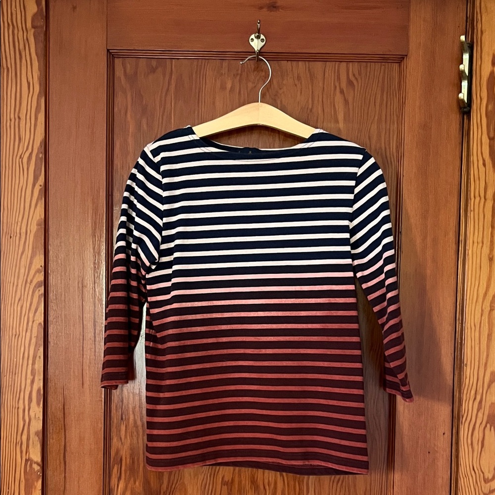 Le Minor Striped Ombre Boatneck Mariniere Top in Navy, White & Rust